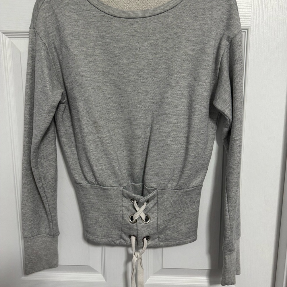 Gray Lace-Up Women's Top